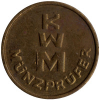 KWM. Munzprufer. Прачечный жетон. Диаметр 18,5 мм. Толстые литеры. Германия.
