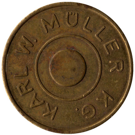 Karl W. Müller KG Münzprüfer KWM Braunschweig. Прачечный жетон. Диаметр 26 мм. Брауншвейг, Германия.